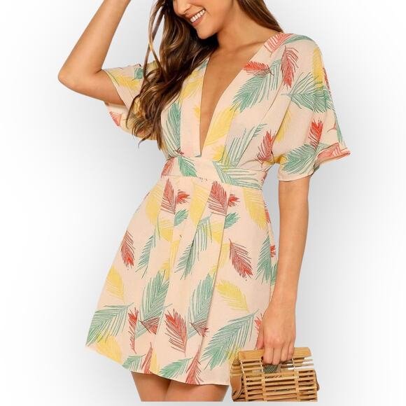 Floerns Dresses & Skirts - Floerns Tropical Floral V Neck Tie Open Back Summer Short Dress | Sz XL [A91]